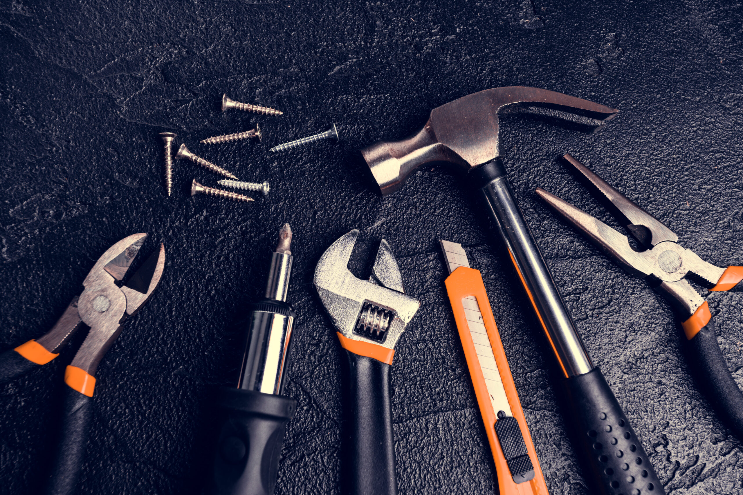 Basic Home Repair Tools On Black Background